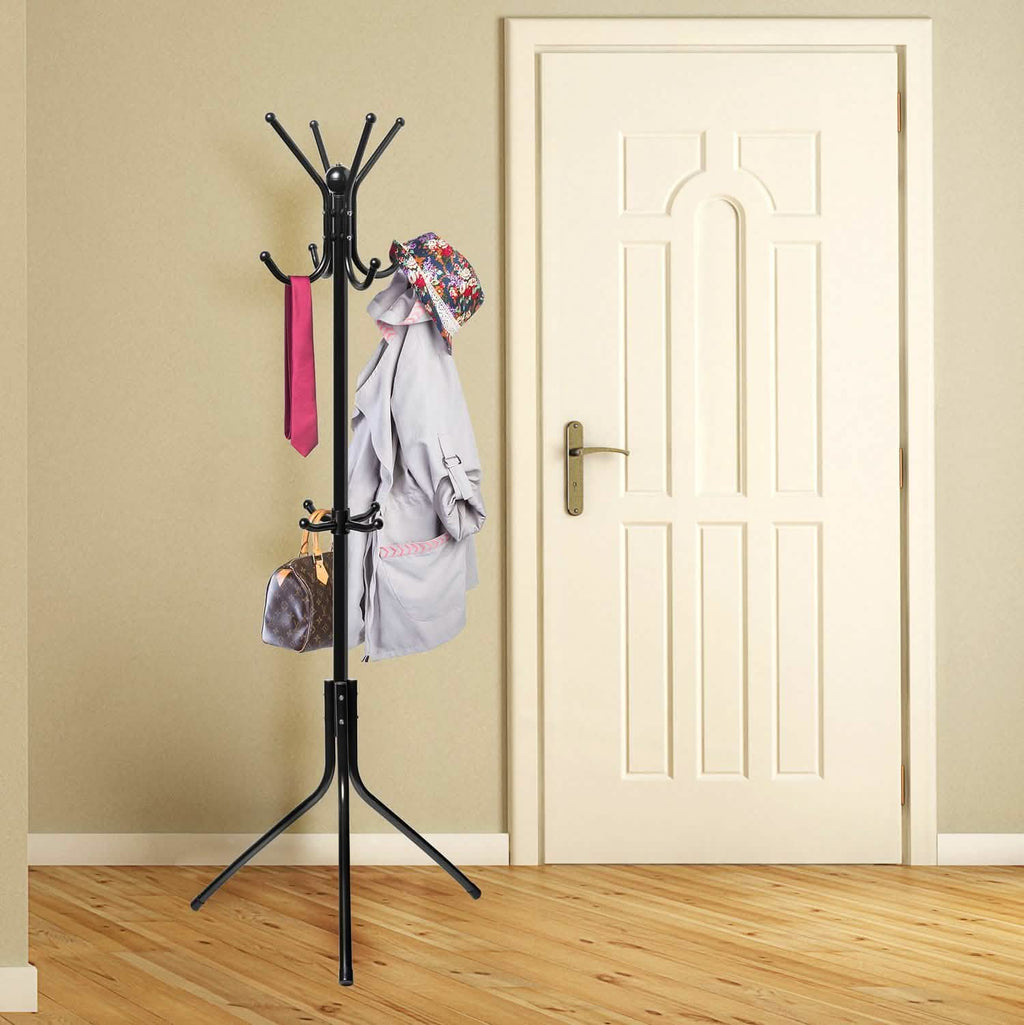 Coat & Hat Metal Rack Hanger Organizer Hooks with Stand
