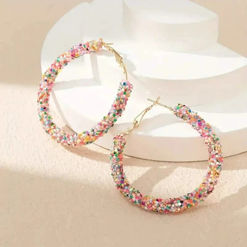 Colorful Circle Sheets Decor Boho Hoop Earrings