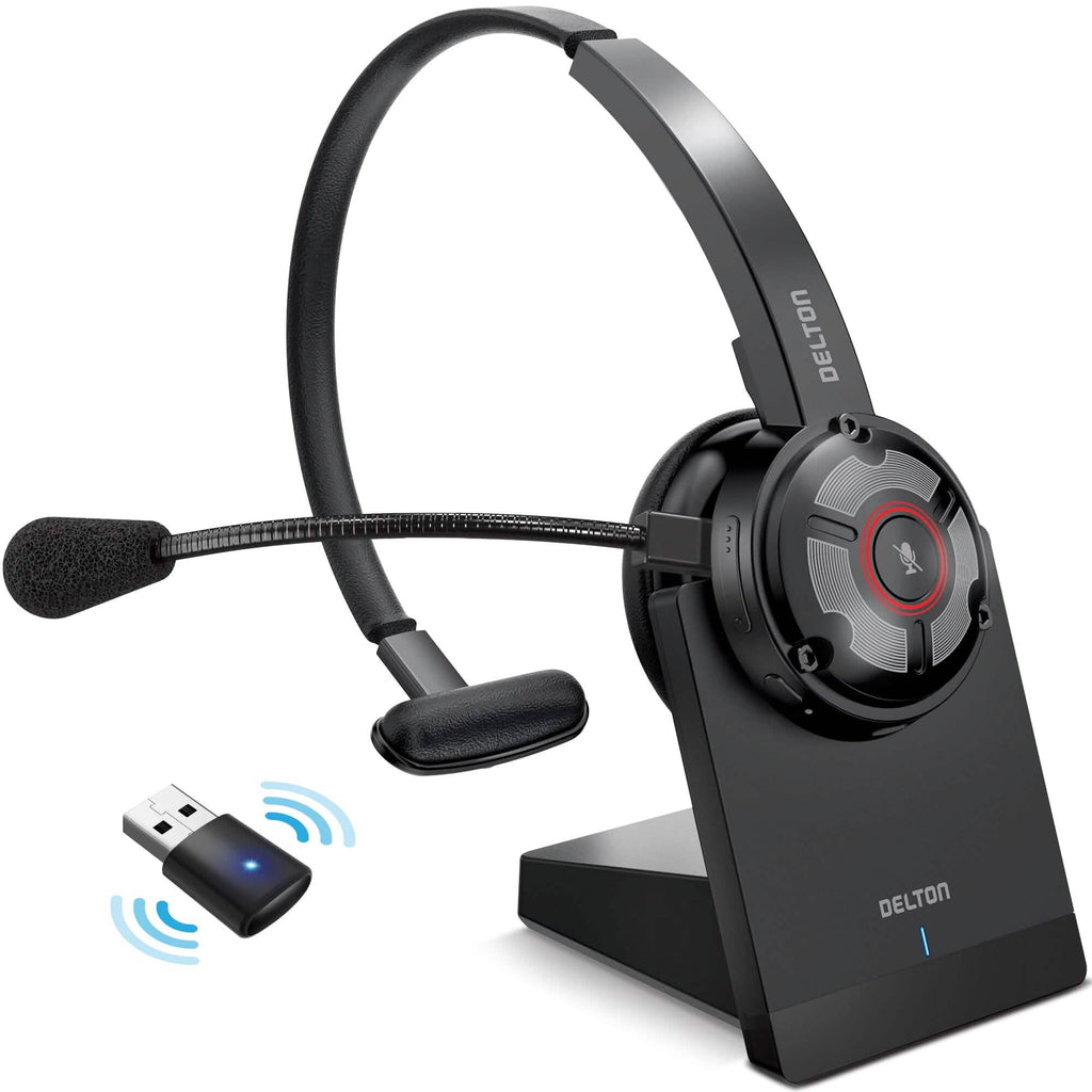 Delton 50X Noise Canceling Bluetooth or Auto Pair USB Dongle Headset with Charging Dock