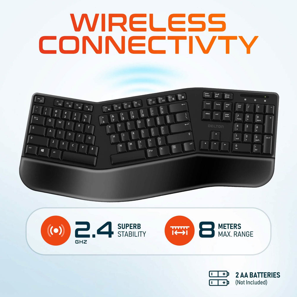 Delton KB200 Wireless Ergonomic Computer Keyboard, Full-Size Keyboard
