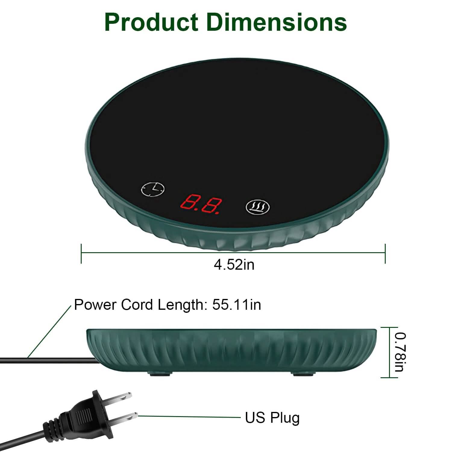 Desktop Electric Cup Warmer Auto Off Over Heating Protection Smart Timer Setting