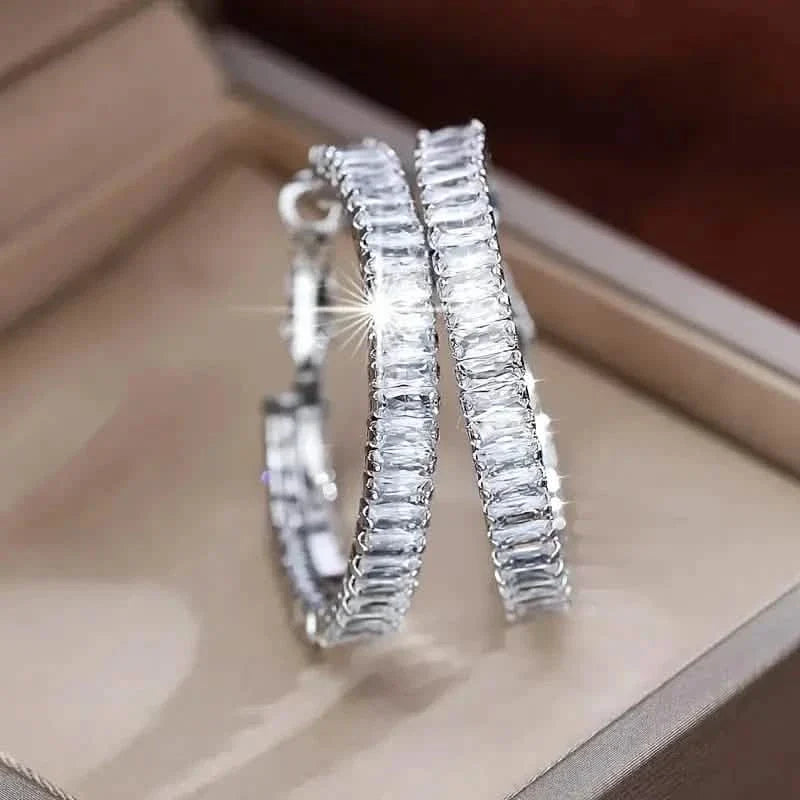 Elegant Full Rectangular Shiny Fit Square Decorative Hoop Earrings