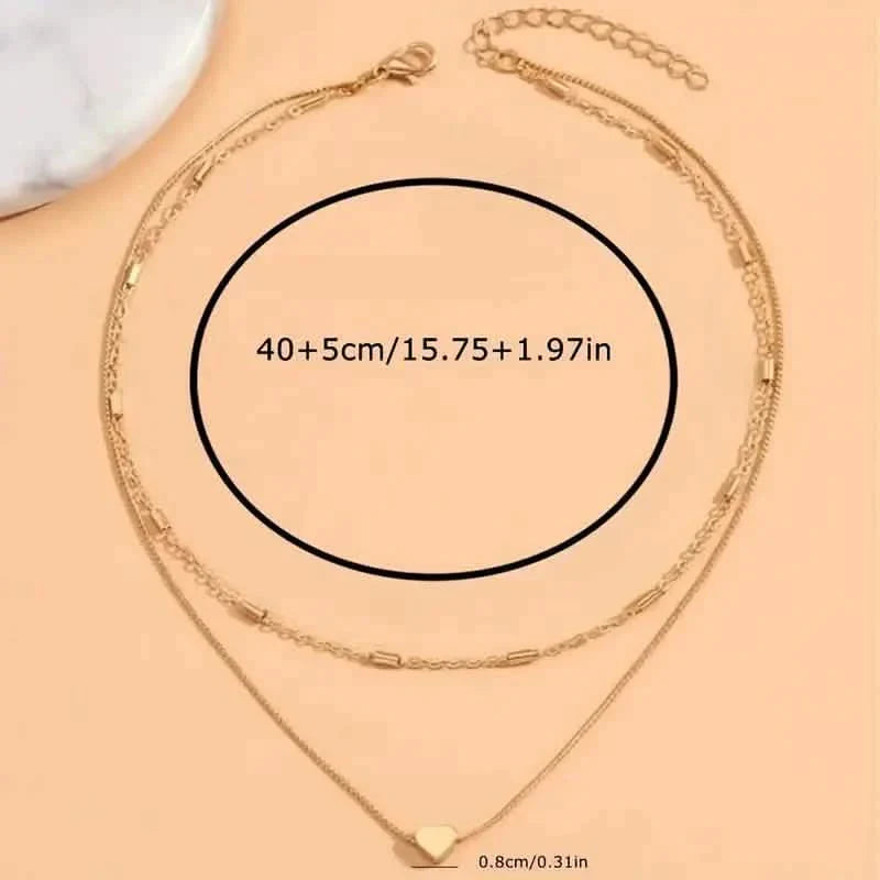 Elegant Simple Double Layer Choker Necklace with Heart Pendant