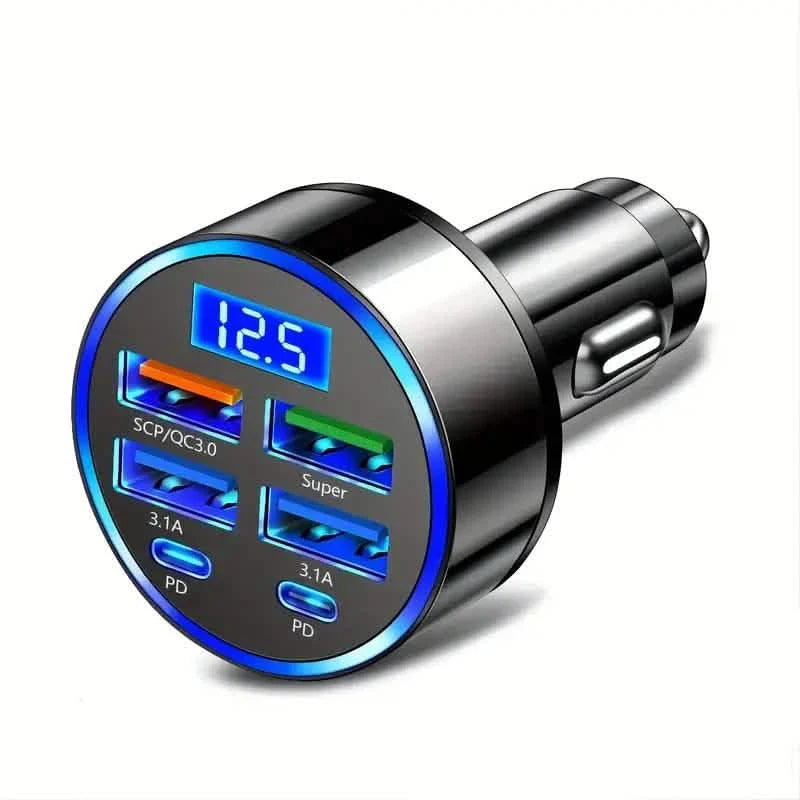 Fast Charging 6 Ports Car Charger Adapter with 4 USB + 2 Type-C 40W QC3.0