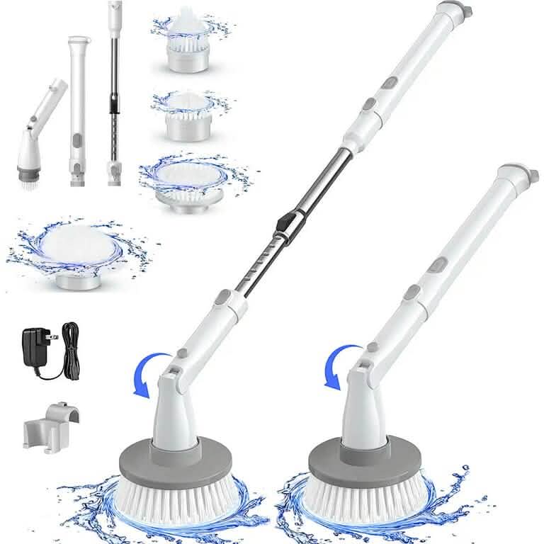 Homitt Cordless Electric Spin Scrubber with 4 Brush Heads & Extension Arm