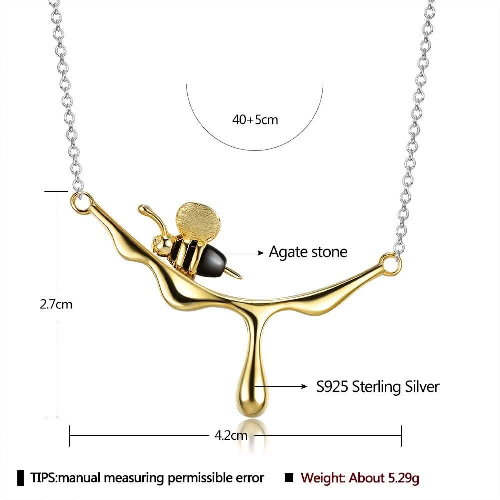INALIS 925 Sterling Silver Pendant Cute Bee Agate Stone Luxurious Necklace
