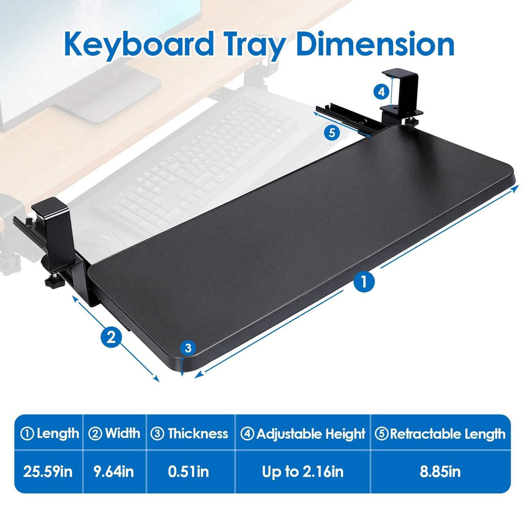 Keyboard Mouse Tray Under Desk Retractable Slide Out Drawer with C Clamp