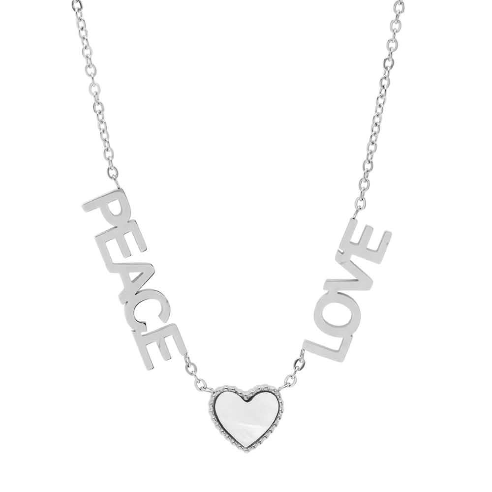 Ladies Peace, Love and Mother of Pearl Heart Necklace