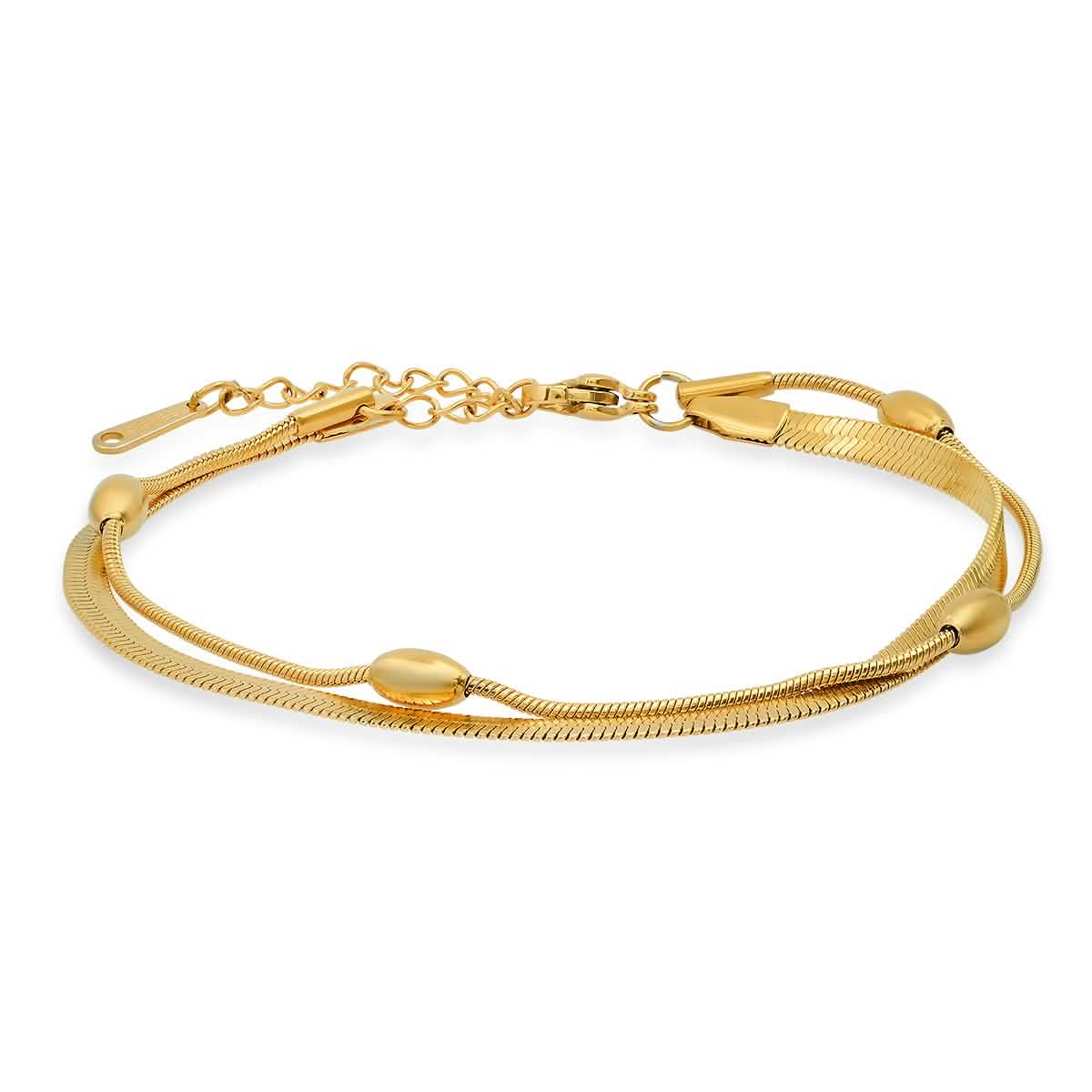 Ladies Stainless Steel Double Layered Snake Beaded Chain Bracelet