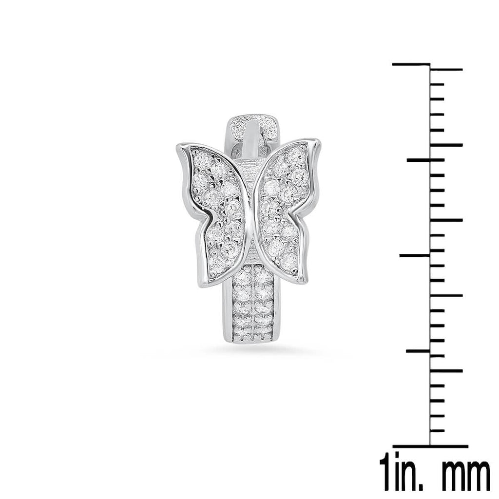 Ladies Sterling Silver and Simulated Diamonds Butterfly Huggie Earrings