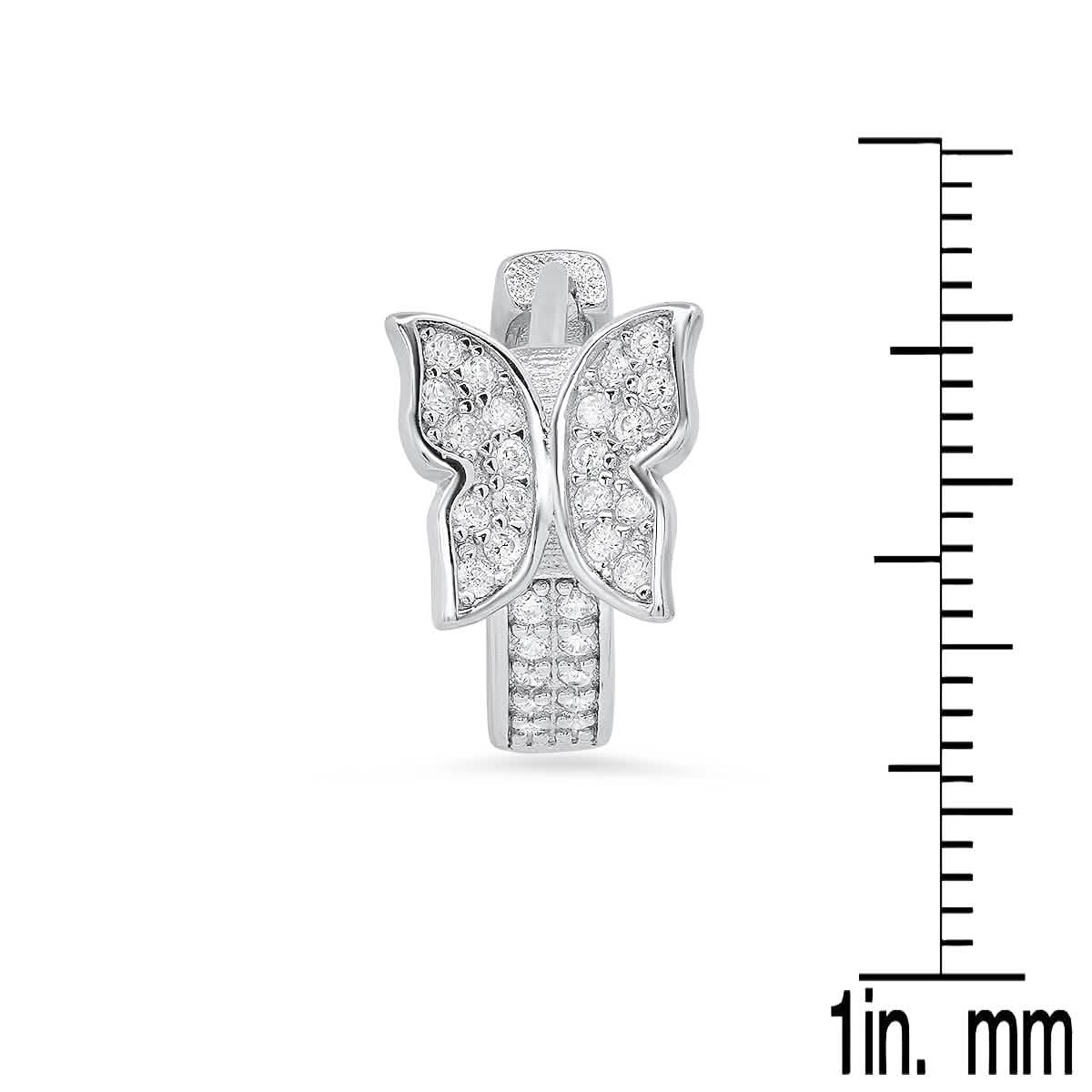 Ladies Sterling Silver and Simulated Diamonds Butterfly Huggie Earrings