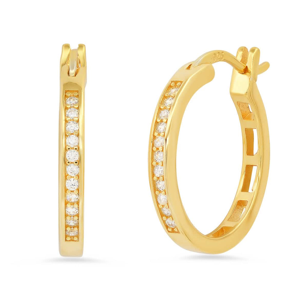 Ladies Sterling Silver and Simulated Diamonds Round Hoops Earrings