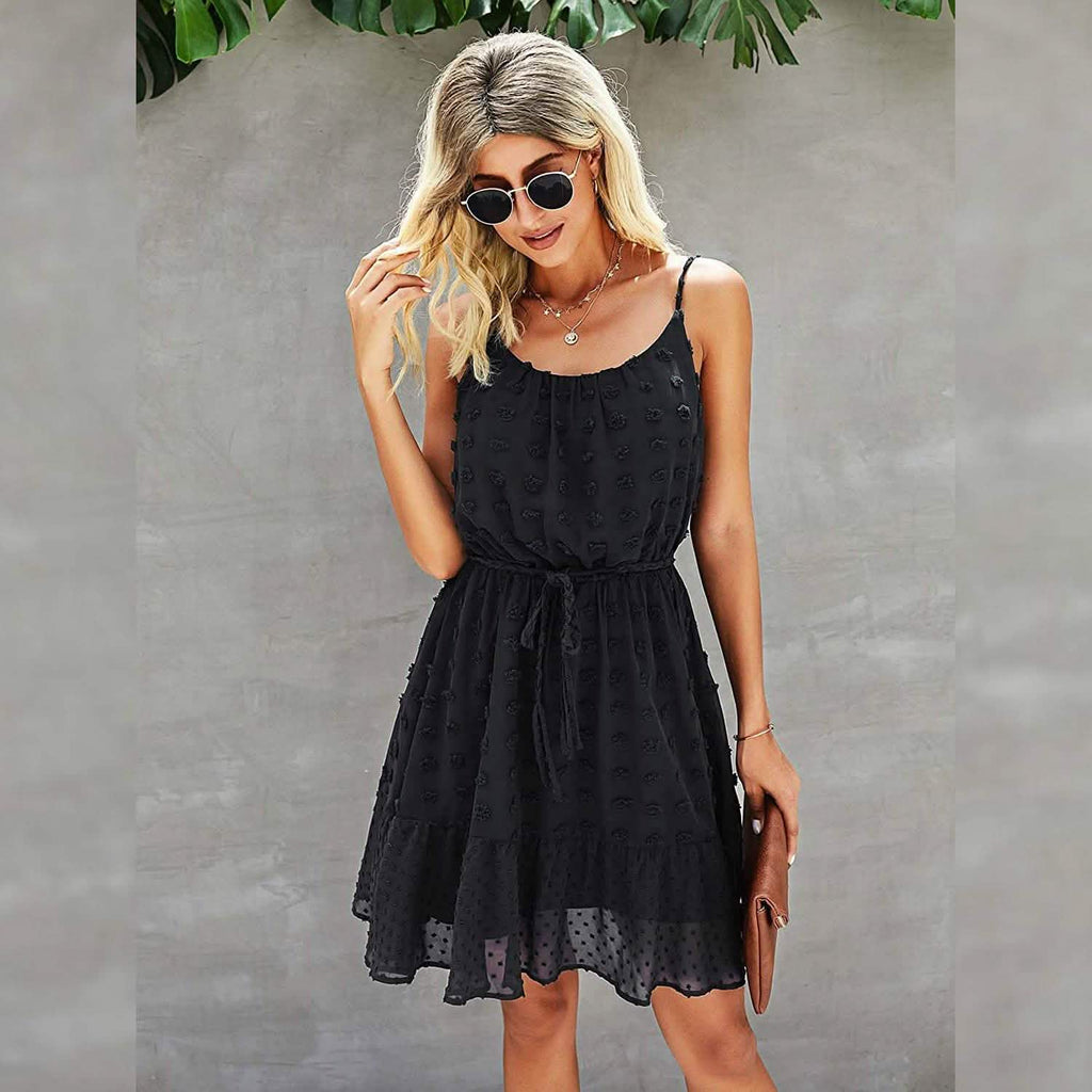 Lovinchic Women's Spaghetti Strap Tied Waist Floral Mini Dress Summer Casual Flowy Dress