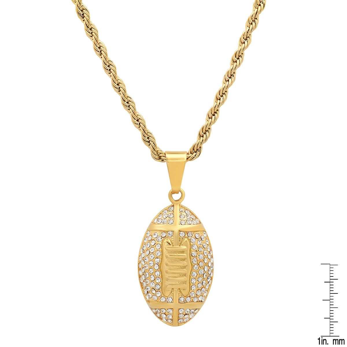 Men's 18k Gold Plated Stainless Steel and Simulated Diamonds American Football Pendant