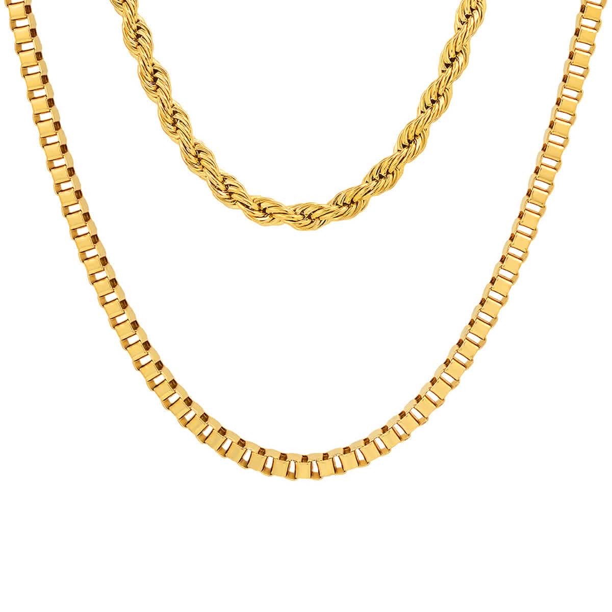 Men's Box Chain and Rope Chain Double Row Necklace