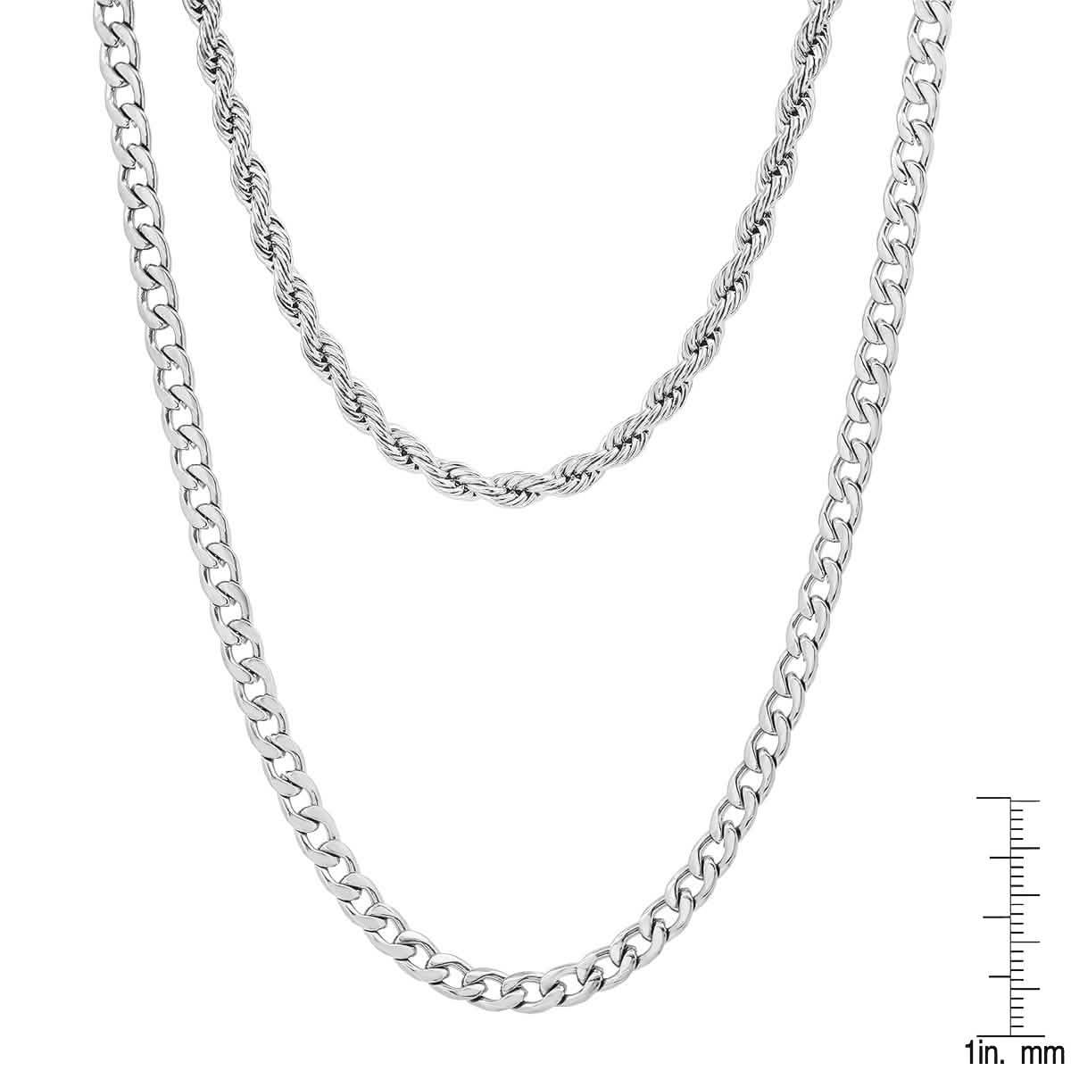 Men's Cuban and Rope Chain Double Row Necklace