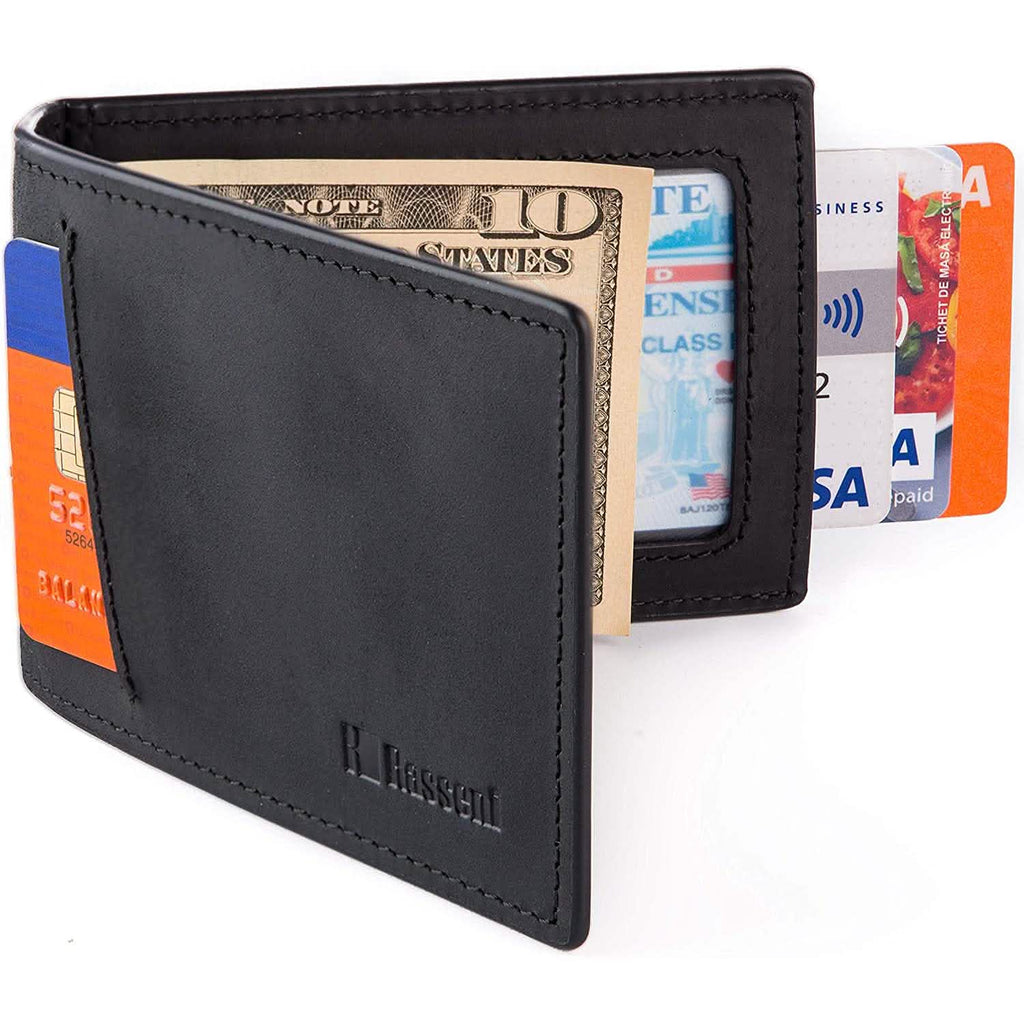 Men's Slim Leather Wallet with Money Clip Bifold Minimalist RFID Blocking Card