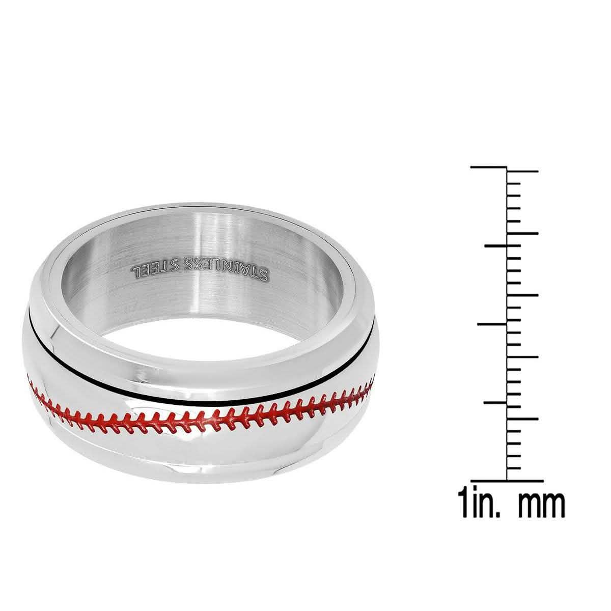 Men's Stainless Steel and Red Enamel Acceted Ring