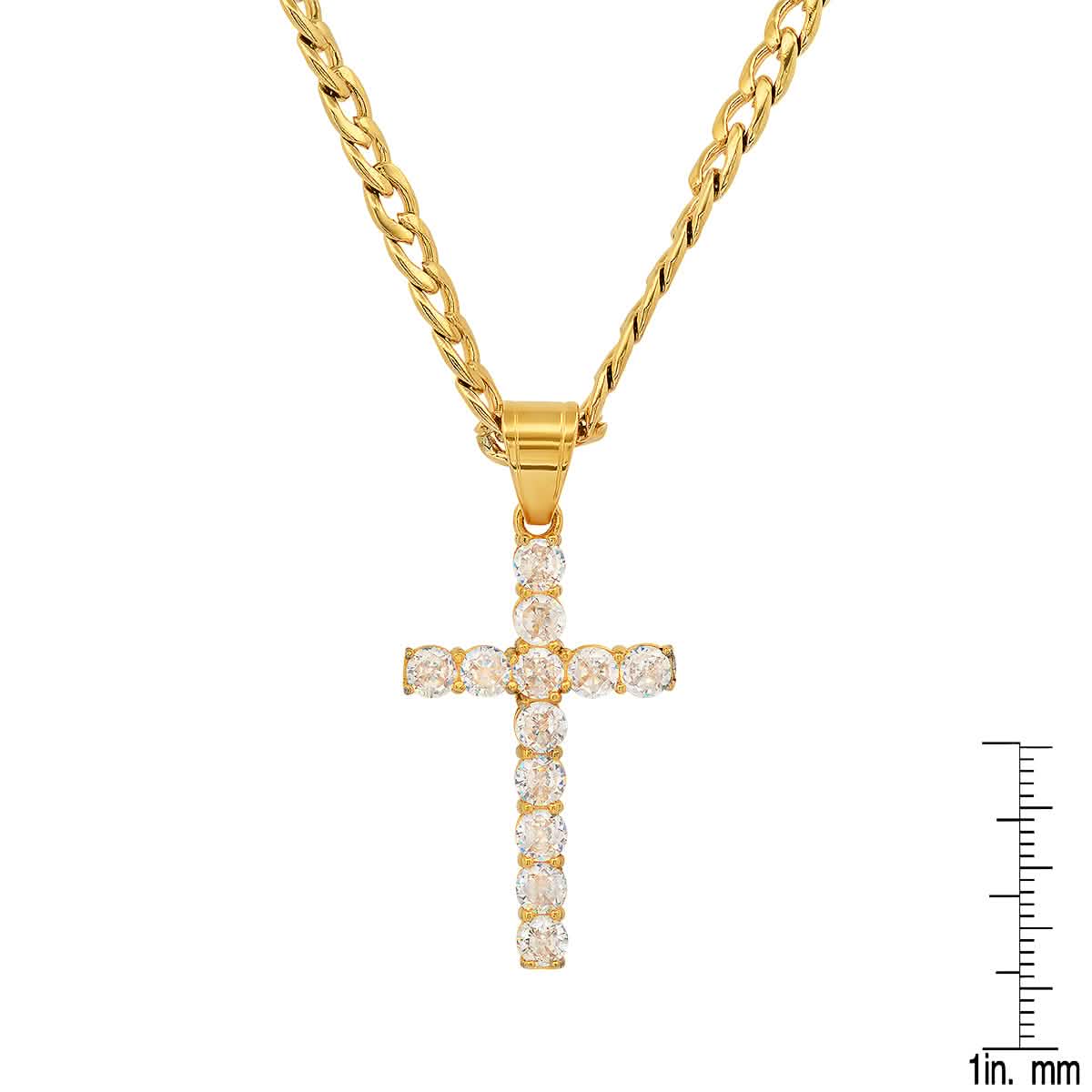 Men's Stainless Steel And Simulated Diamonds Cross Pendant