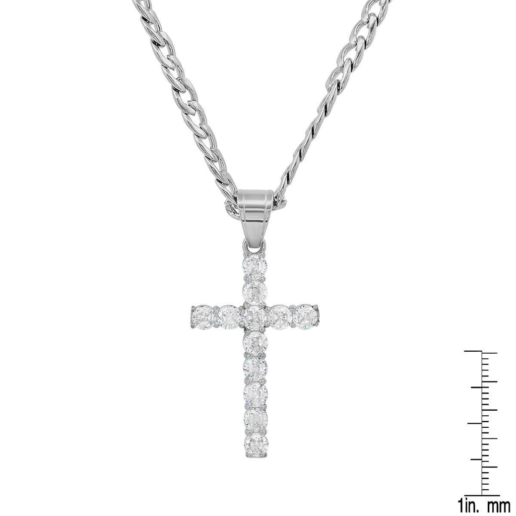Men's Stainless Steel And Simulated Diamonds Cross Pendant