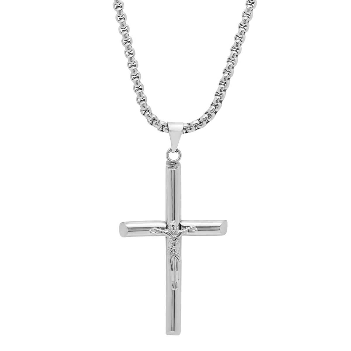 Men's Stainless Steel Crucifix Tube Pendant