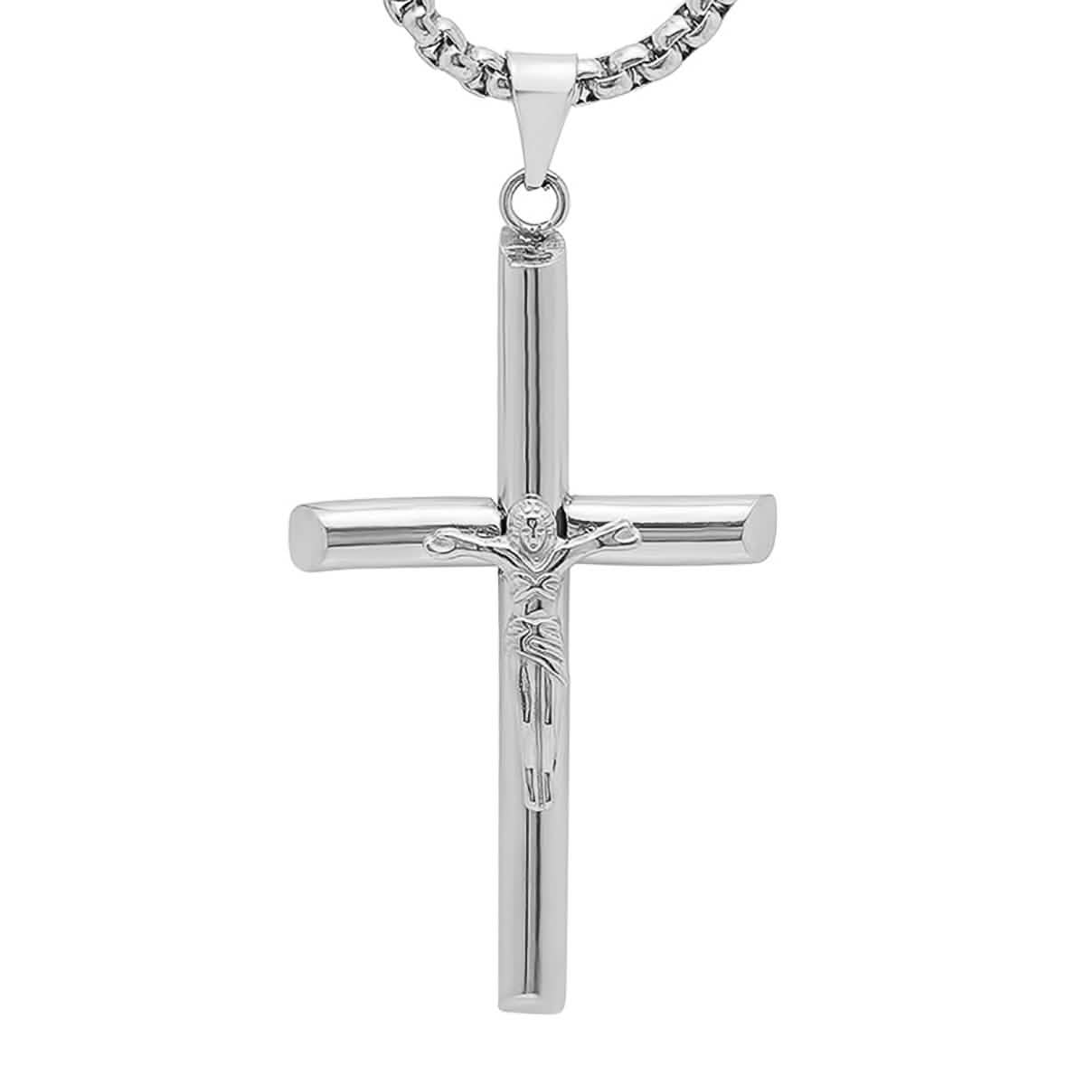 Men's Stainless Steel Crucifix Tube Pendant