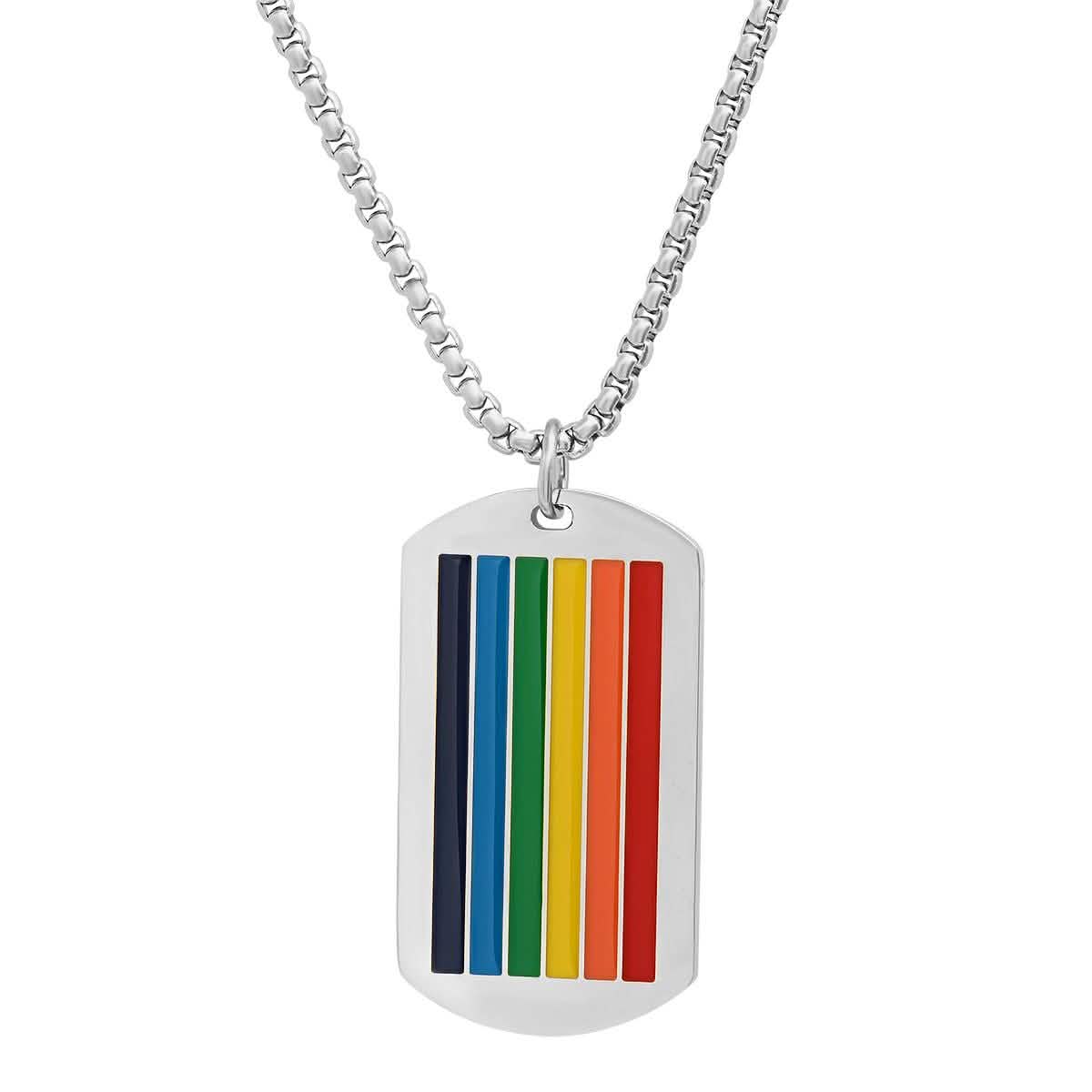 Men's Stainless Steel Rainbow Pride Dog Tag Pendant