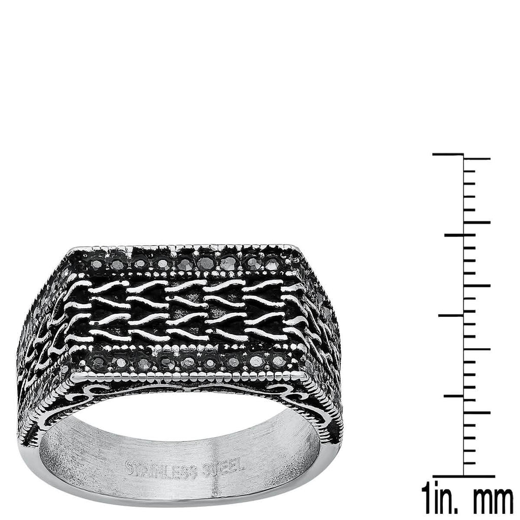 Men's Stainless Steel Simulated Black Diamonds Rectangle Ring