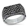 Men's Stainless Steel Simulated Black Diamonds Rectangle Ring