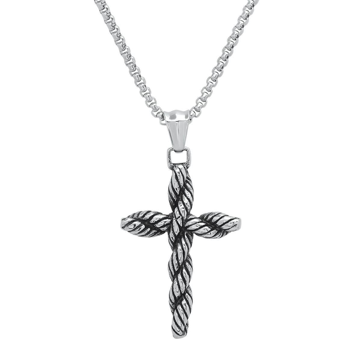 Men's Stainless Steel Twisted Rope Cross Pendant