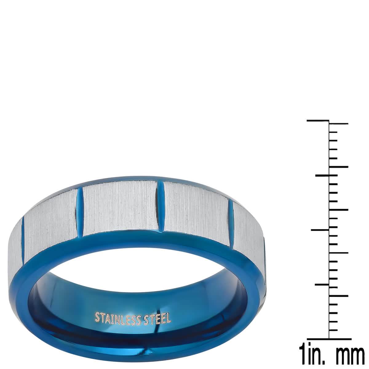 Men's Two Tone Blue IP and Stainless Steel Ring