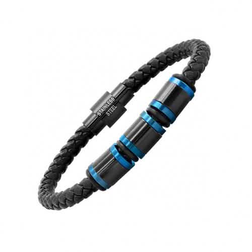 Men’s Two Tone IP Stainless Steel Leather Bracelet