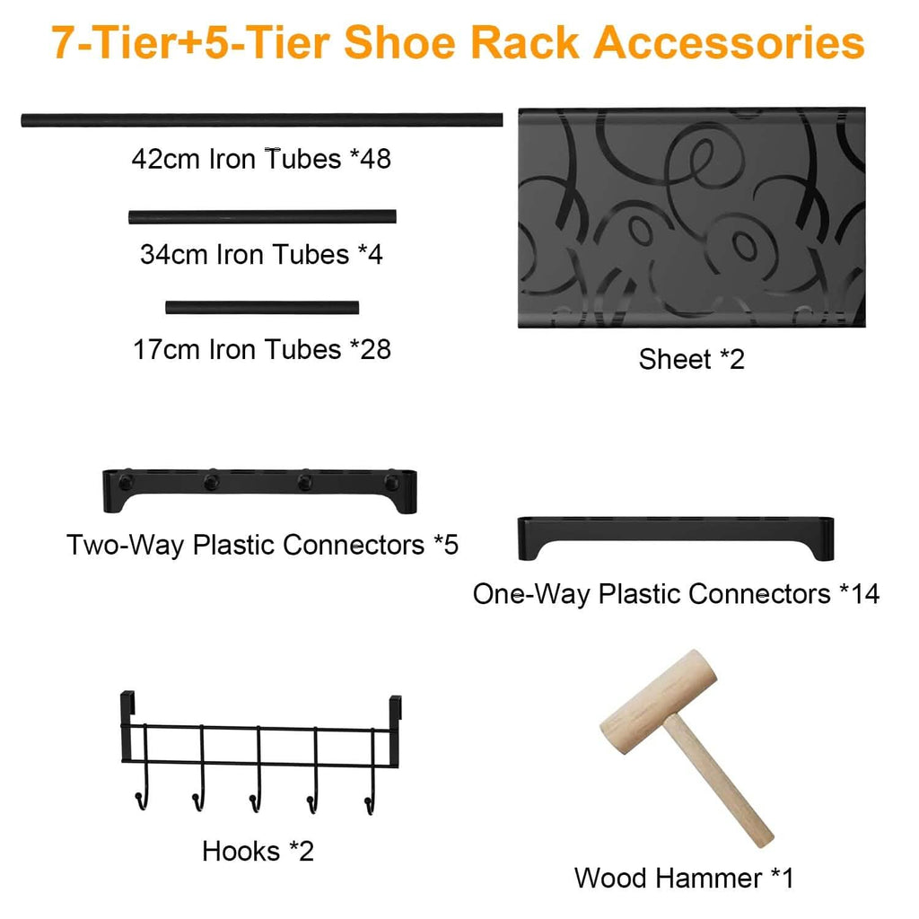 Metal Shoe Storage Shelf Free Standing Shoe Stand with 2 Row Hooks