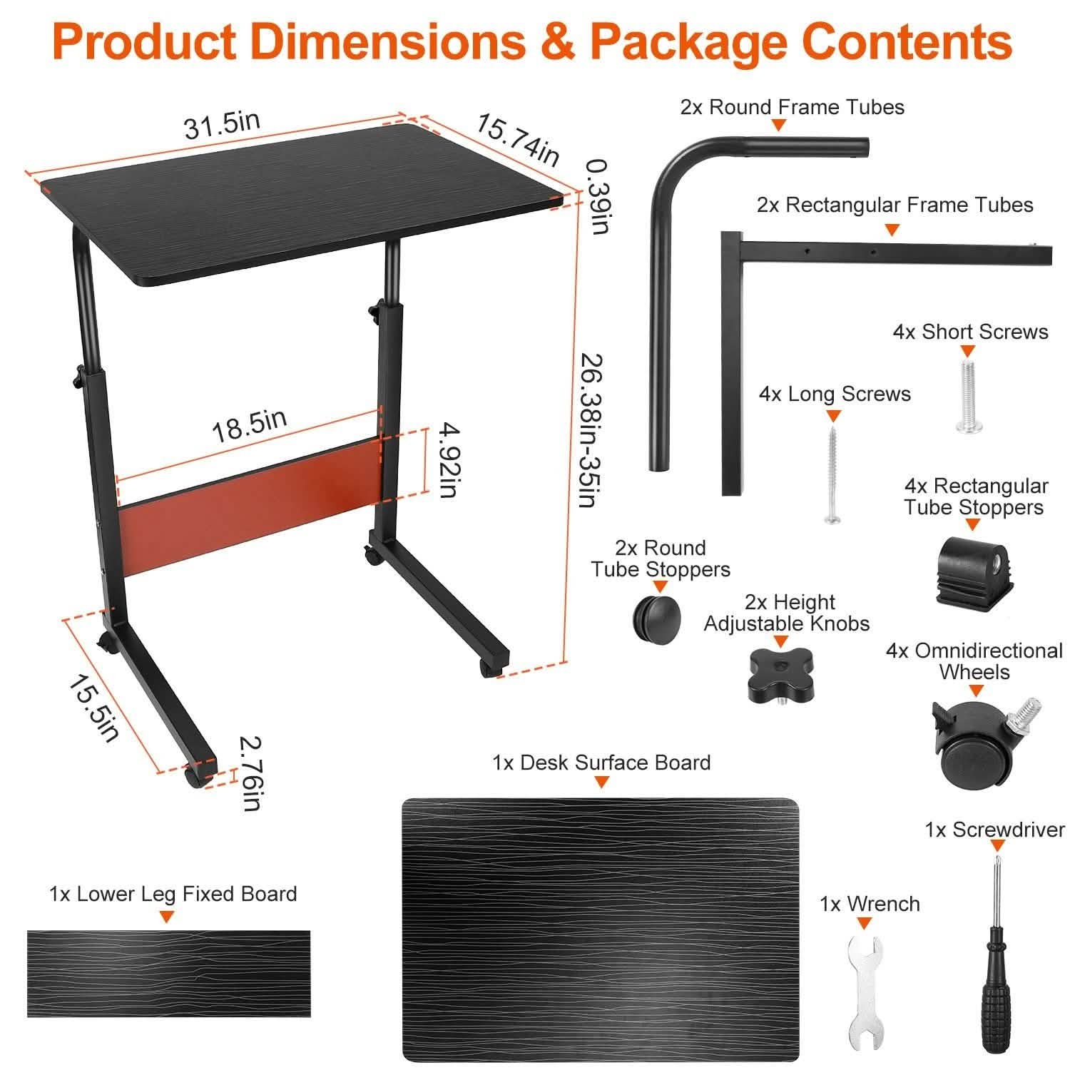 Mobile Laptop Desk Height Adjustable Rolling Wheels