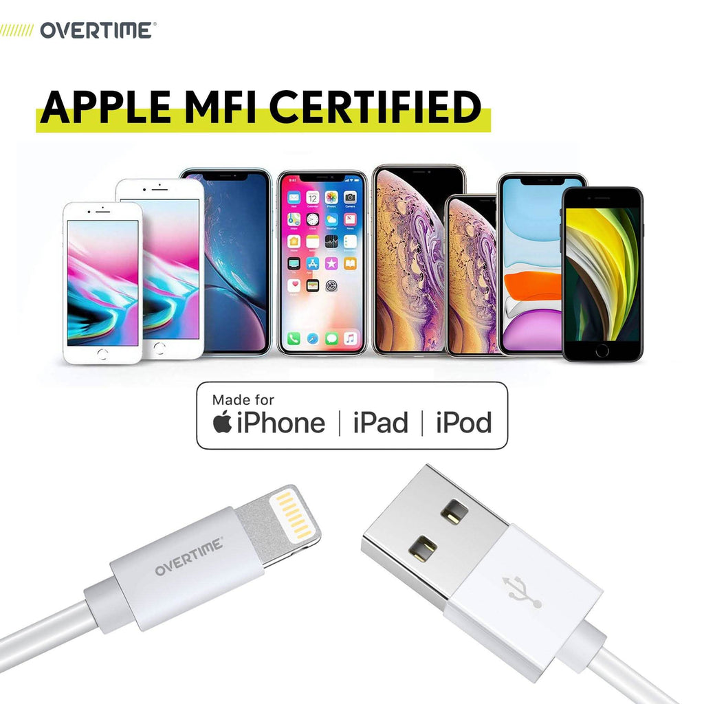Overtime Apple MFi Certified Lightning Cable 10ft with Dual USB Wall Charger Adapter
