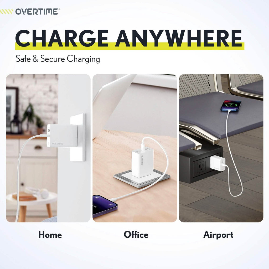 Overtime Dual Port USB A and USB C 38W Fast Charging Power Adapter