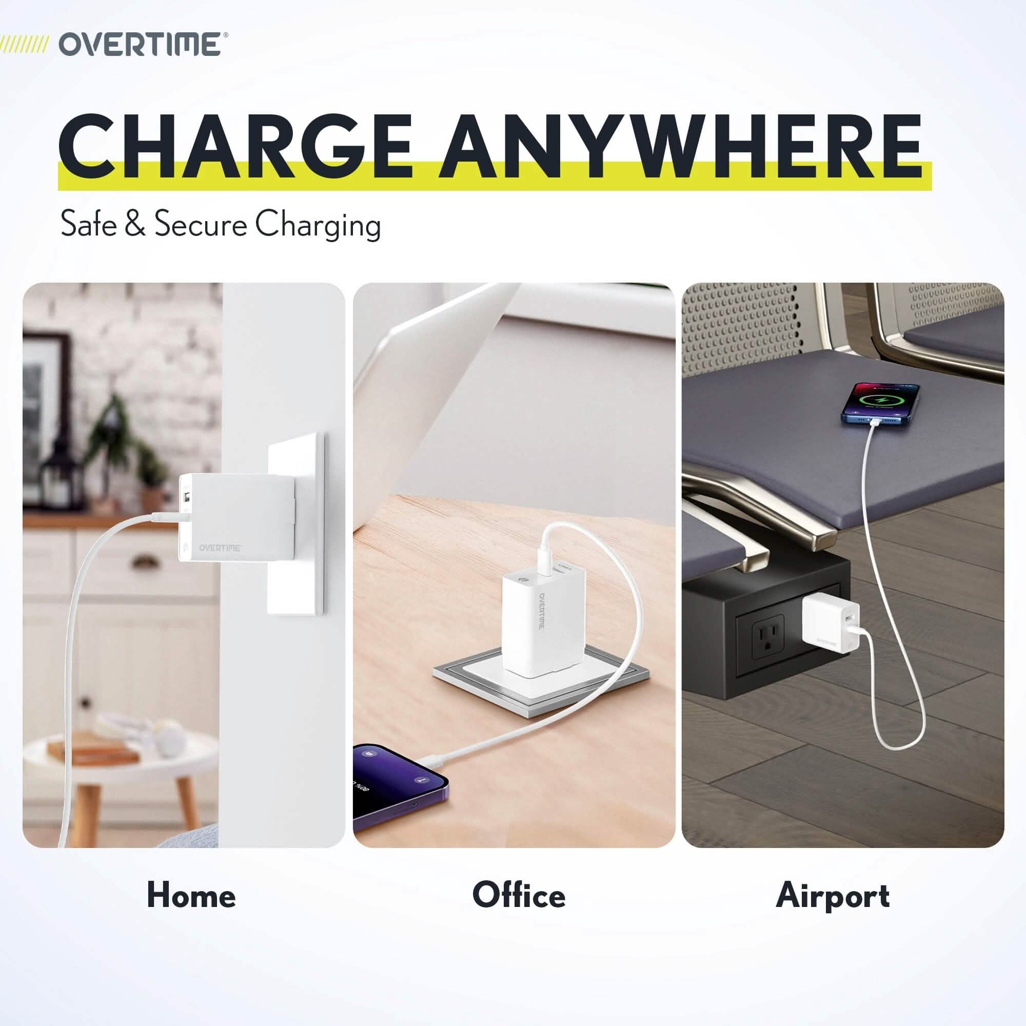 Overtime Dual Port USB A and USB C 38W Fast Charging Power Adapter