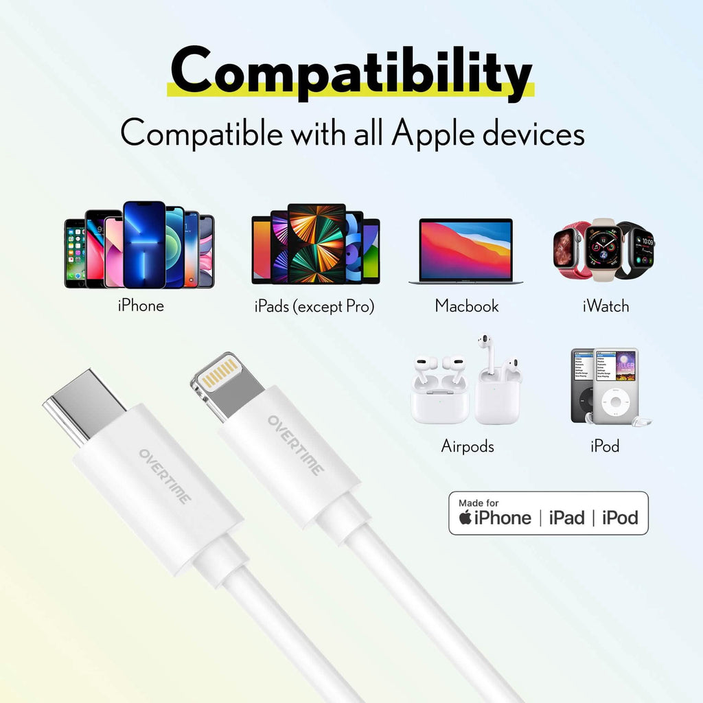 Overtime iPhone MFI Certified 6ft Smart USB-C to Lightning Cable