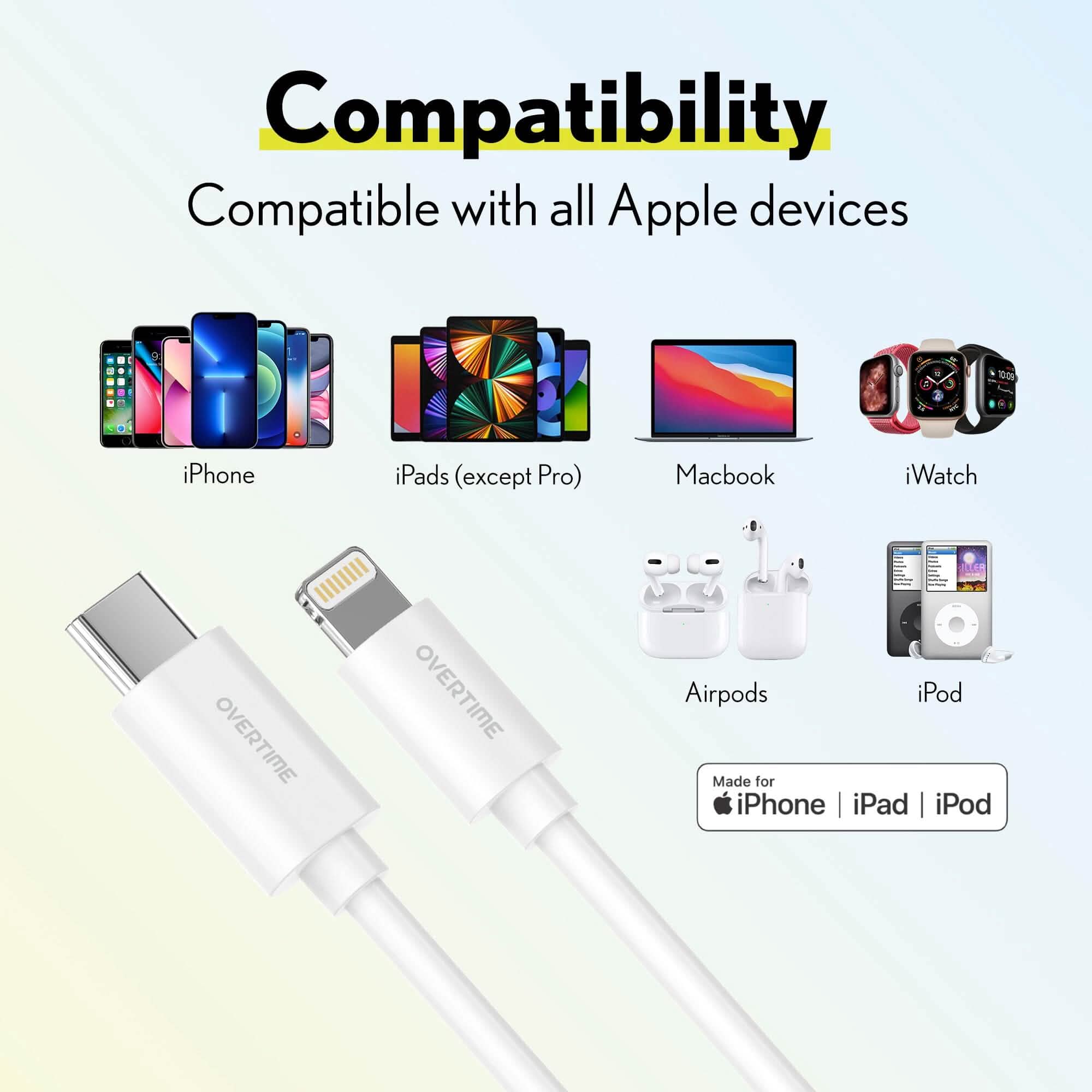 Overtime iPhone MFI Certified 6ft Smart USB-C to Lightning Cable