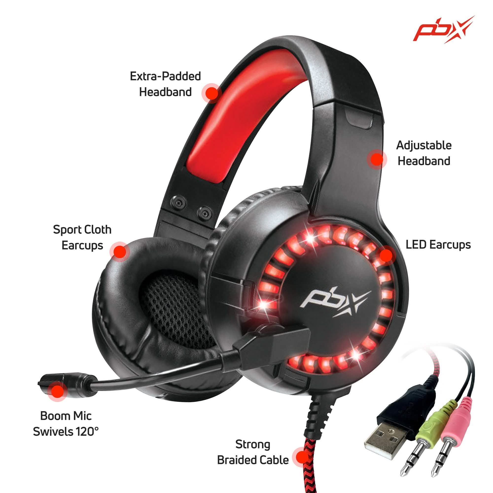 PBX INFERNO H8 Wired LED Headset with Boom Microphone and Noise-Reduction