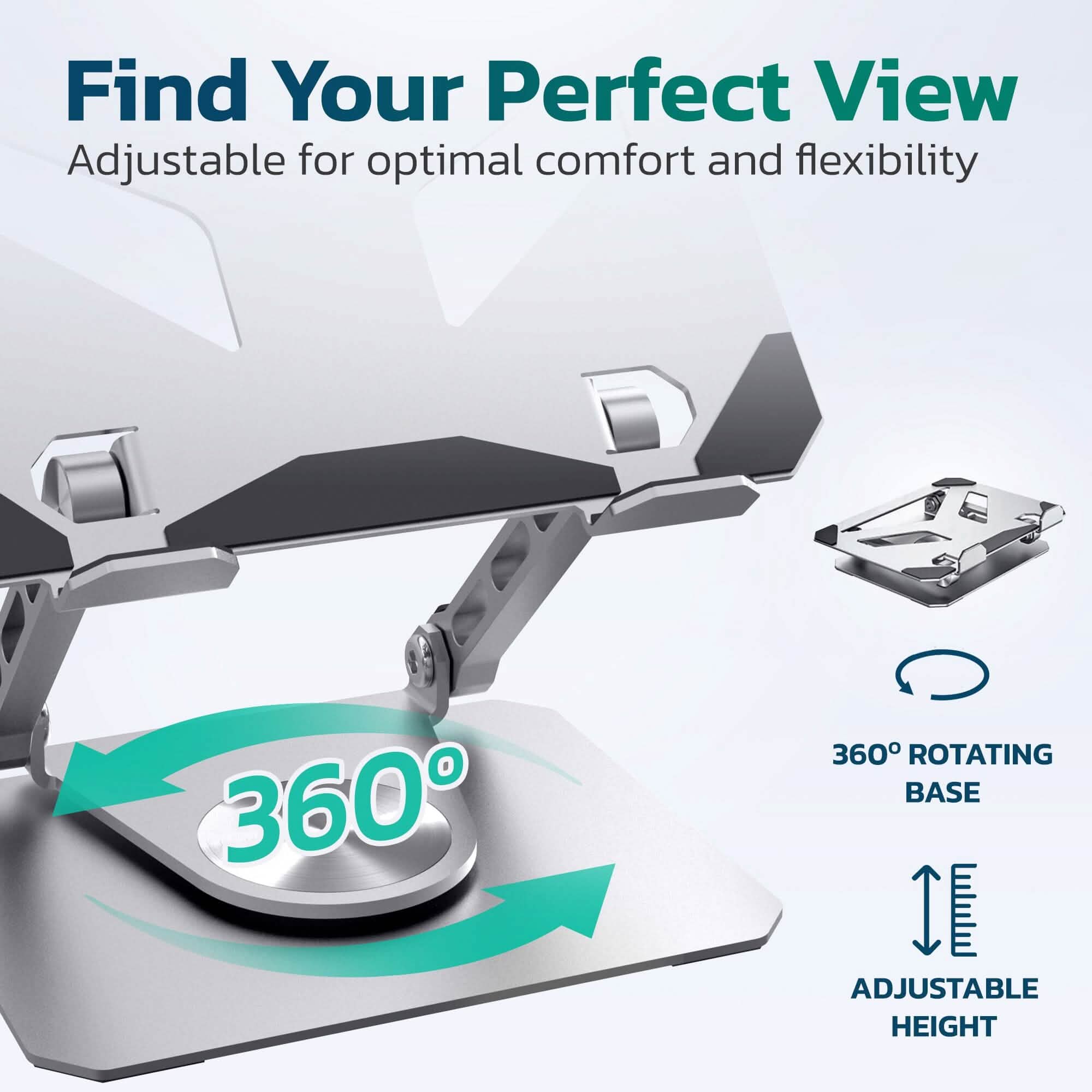 Purely SW60 Swivel Tablet Stand, Aluminum iPad Stand with 360Â° Rotating Base, Adjustable & Foldable Tablet Holder