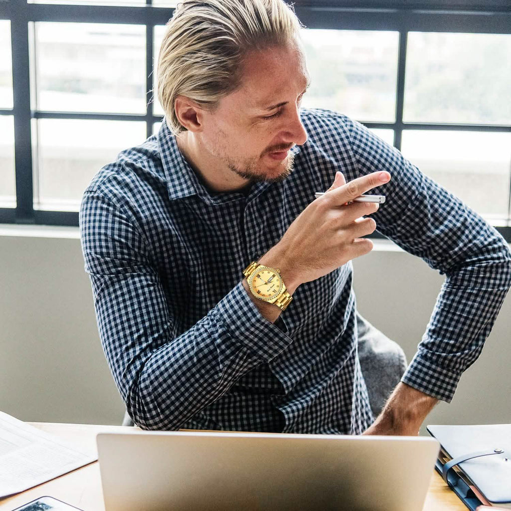 Quartz Watch Luxury Crystal Rhinestone Gold Steel