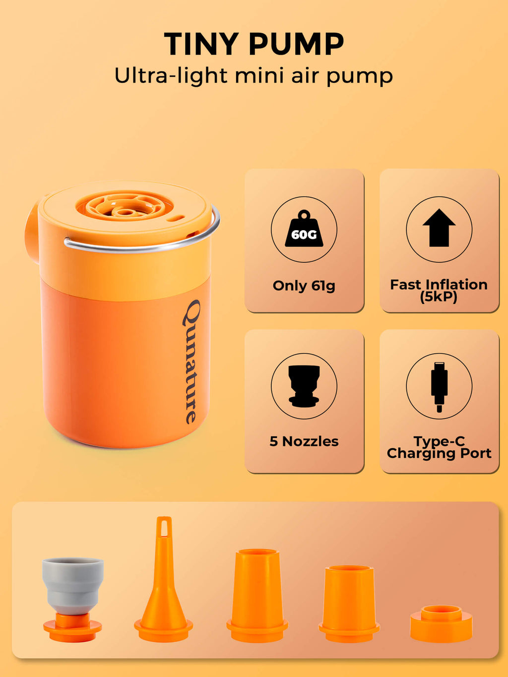 Qunature Mini Electric Air Pump for Camping & Outdoor Gear