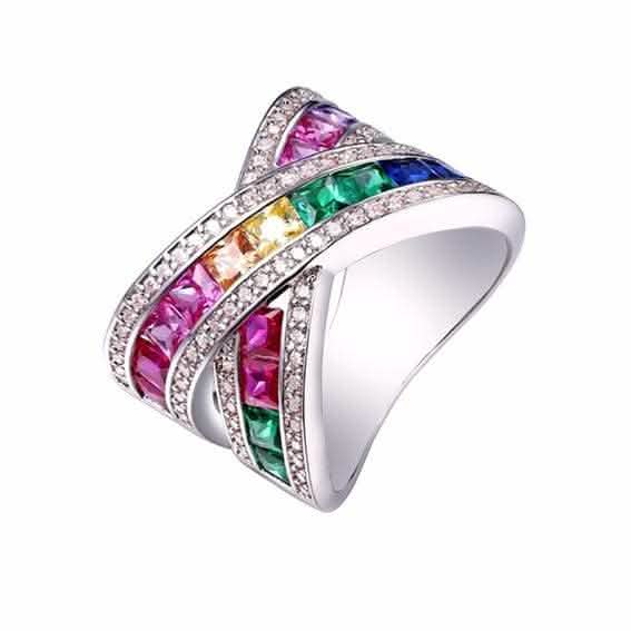 Rainbow Crystal X Ring with Swarovski Elements - Assorted Sizes