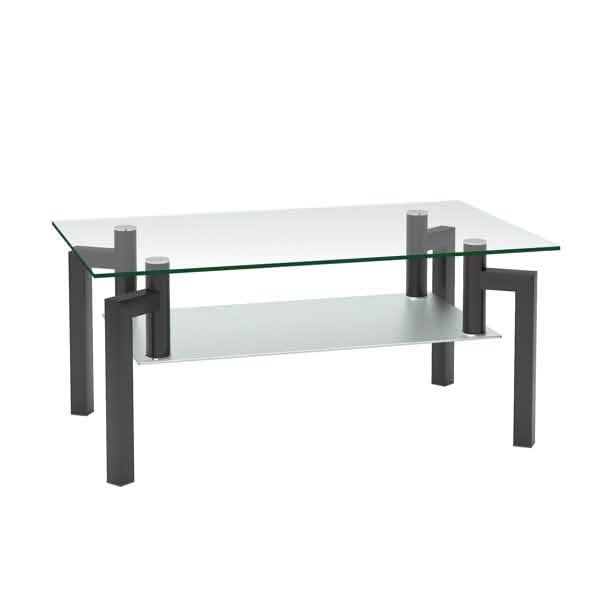 Rectangular Tempered Metal Tube Leg Living Room Glass Coffee Table