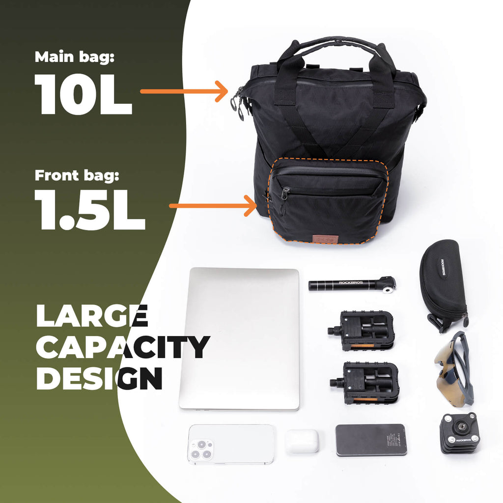 Folding Bike Handlebar Bag Backpack - 11.5L
