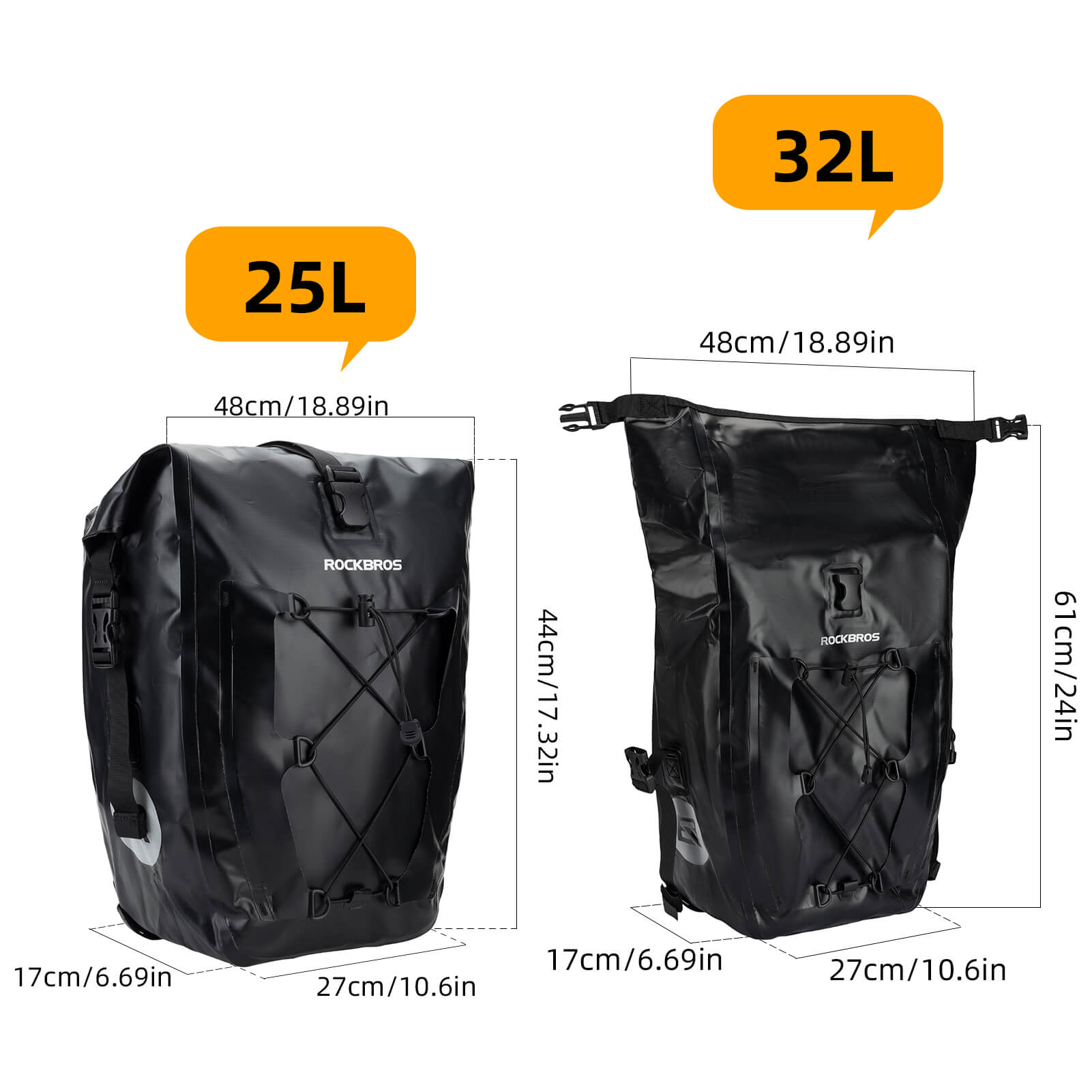 ROCKBROS Fully Waterproof Bike Pannier Large Capacity