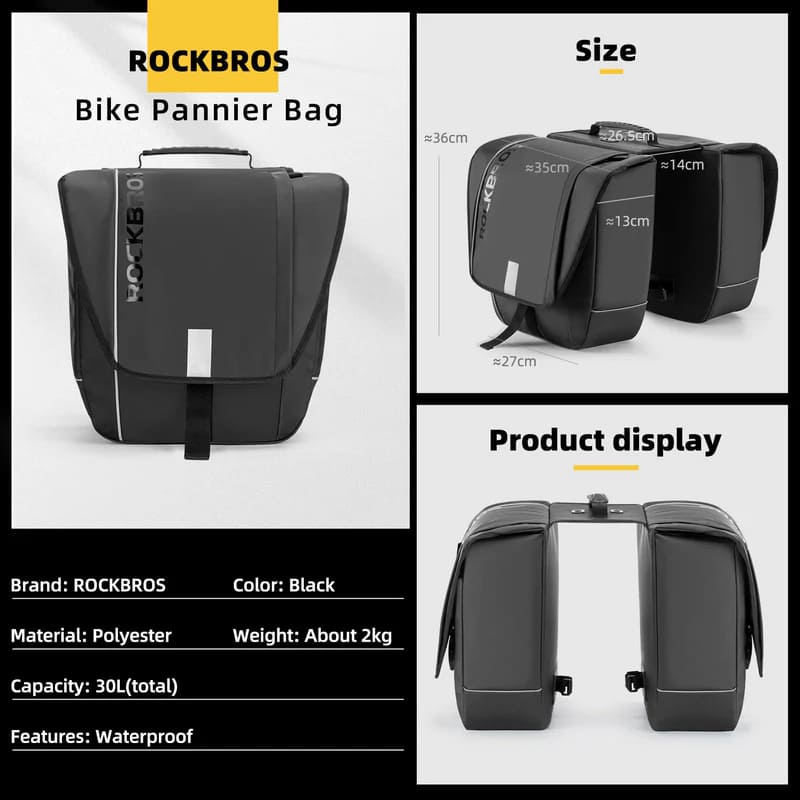Waterproof Bike Rear Rack Pannier Bag- 30L