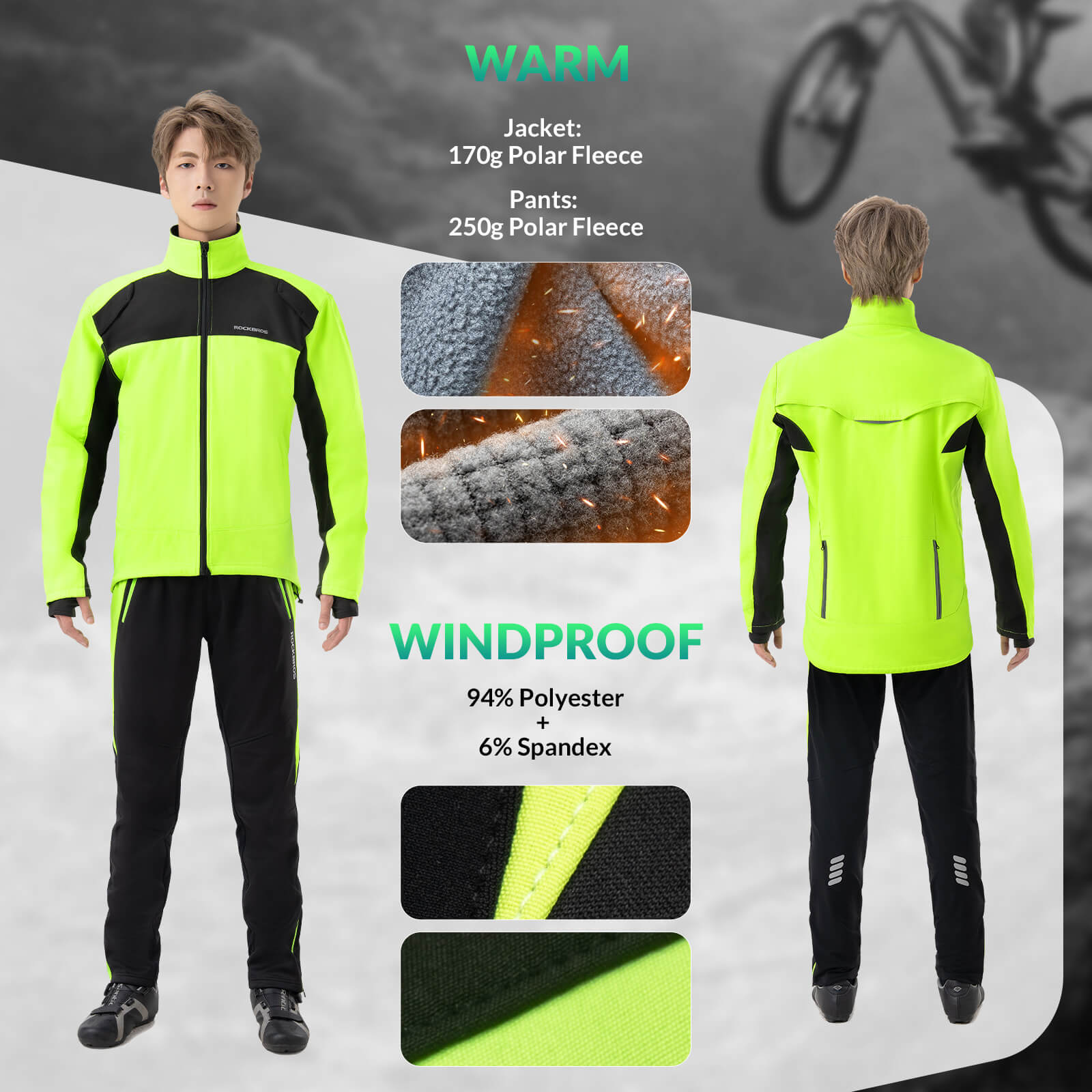 Cycling Kit Thermal Fleece Windproof Jeckets & Pants