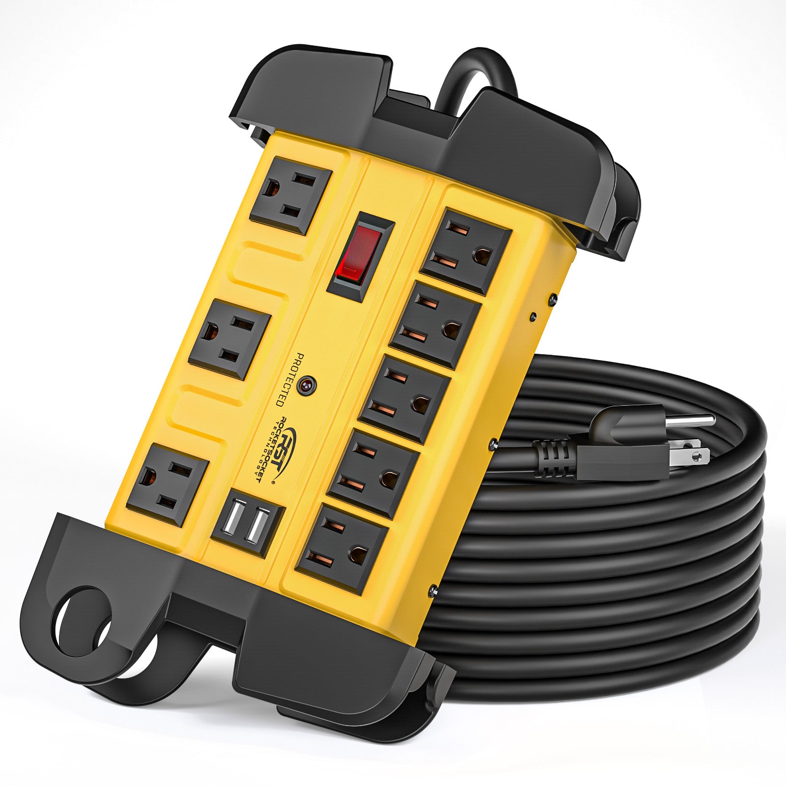 CRST Wide Spaced 8-Outlet Metal Power Strip Surge Protector, 1350 Joules Protection, Dual USB Ports, 15F/6FT Heavy Duty Power Cord with Management Wrap, Wall Mountable Design